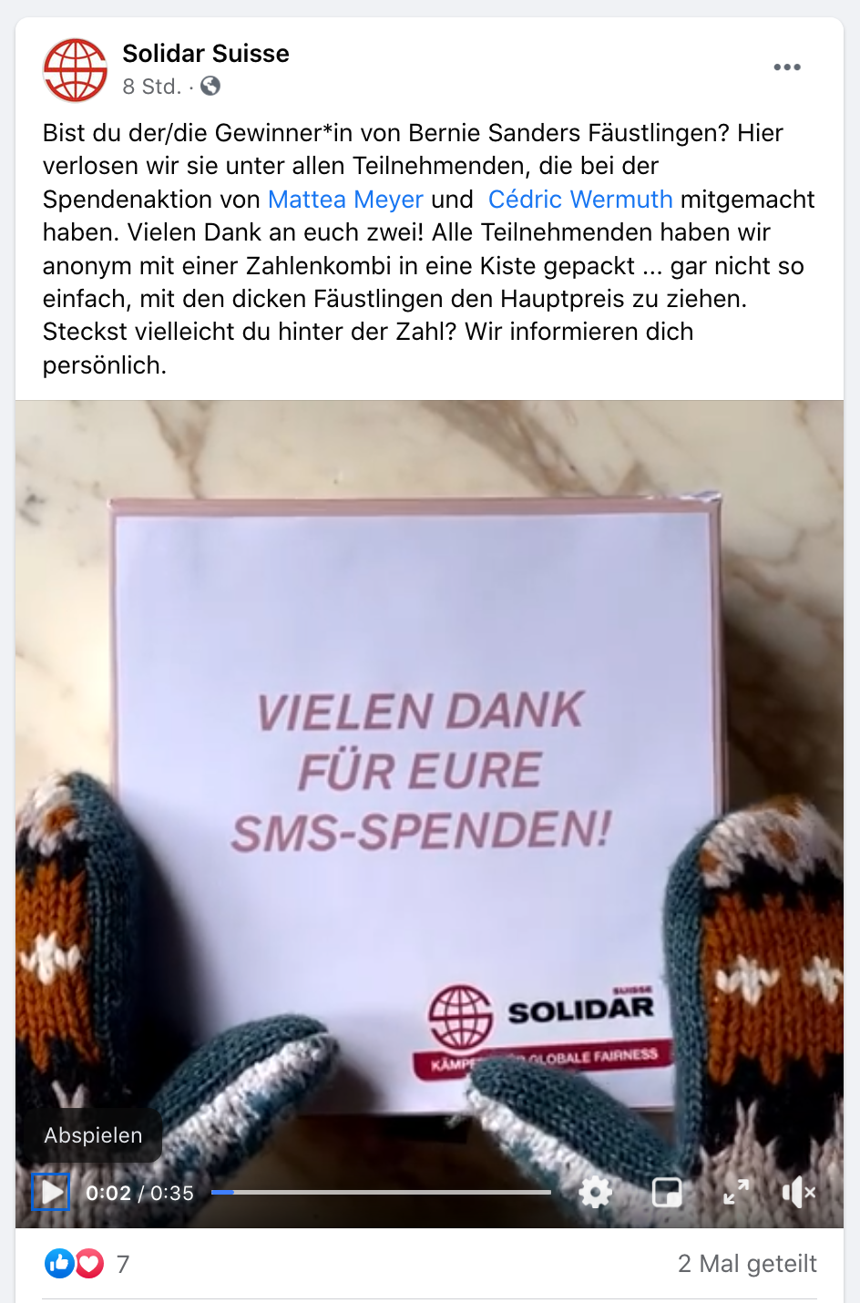Facebook Video Post Bernie Sanders Mittens